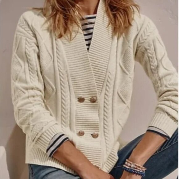 J. Jill Sweaters - J. Jill Oatmeal Heather Cable Knit Cardigan Sweater Size L NWT
